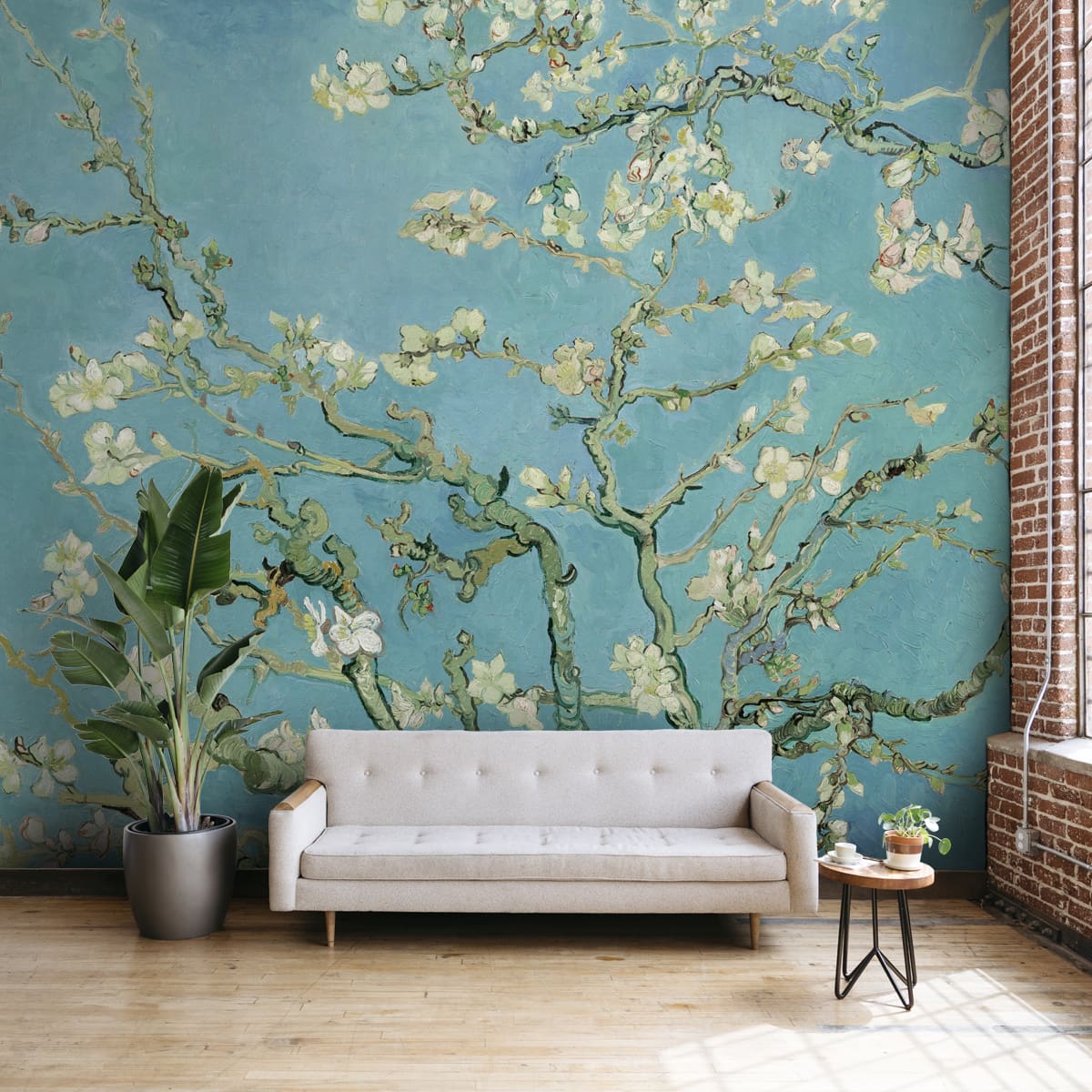 A close-up of aVincent Van Gough Almond Blossom Painting Wallpaper for Wall Indrani Series Canvas Tropical Design (Customised Size Wallpaper )available at Material Depot in Bangalore